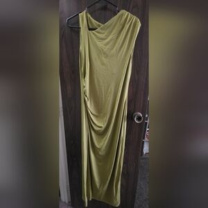 Cider One-Shoulder Olive Green Draped Maxi Dress